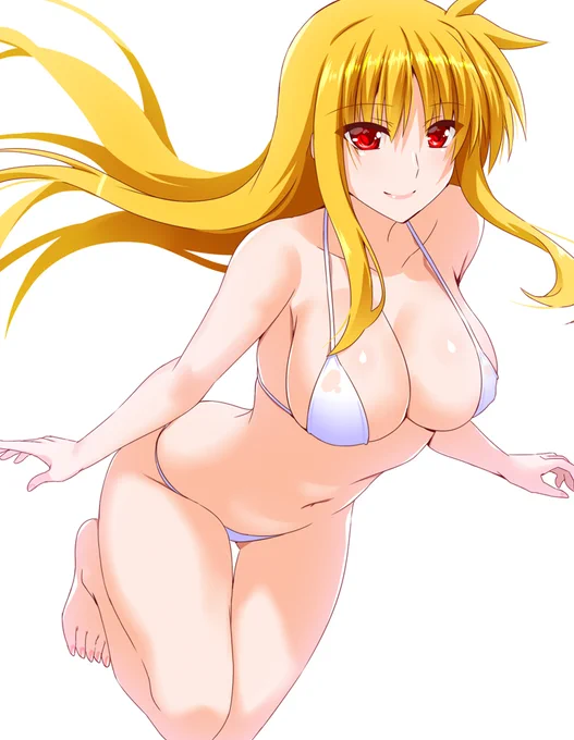 夏コミ表紙絵から② 白ビキニフェイトさん。 そうです、今回のイラスト本のテーマは 白ビキニなのです。 普段と変わらない…? アハハハハハ～～～～～ --何が可笑しいッッ!!!!!(盲剣の宇水的に)