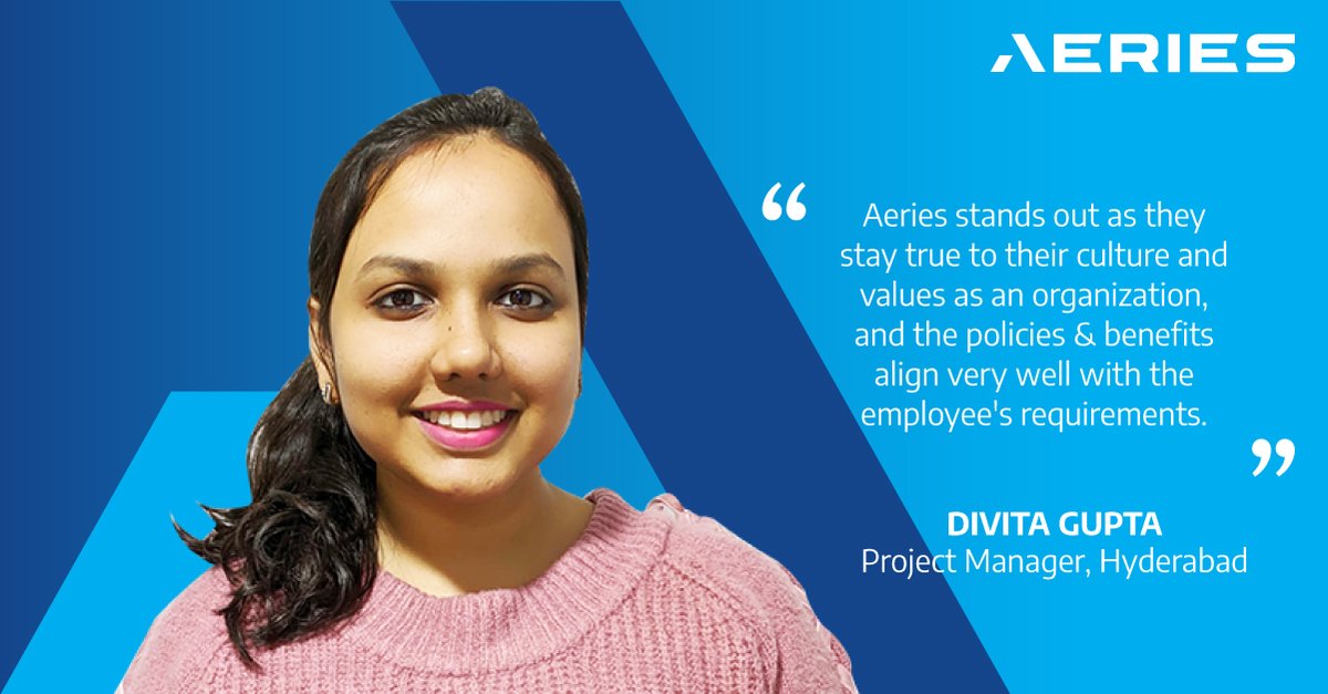 🥳An incredible testimonial from one of our very own team members, Divita Gupta. 📖Read to find out why Divita loves working at Aeries! Read More: aeriestechnology.com/careers/

#Testimonial #EmployeeSatisfaction #LifeAtAeries #HappyEmployees