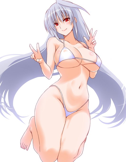 夏コミ表紙絵から④
白ビキニアインスさんダブルピース☆
数年前に初めて作ったイラスト本が
「水着少女リリカルなのは白ビキニーズ」
だったんですけど、原点回帰してみました。 