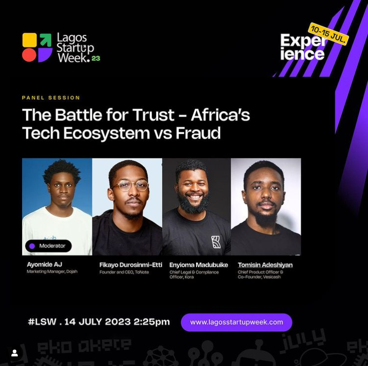 Vesicash's tweet photo. Join our cofounder Tomisin Adeshiyan and other exciting speakers that will be speaking on “The Battle for Trust - Africa’s Tech Ecosystem vs Fraud” by 2:25pm at the #LagosStarupWeek
See you there!
#Vesicash #StartupLagos #Digitalescrow #LSW23 #Merchantofrecord https://t.co/d4dd6nhgkq