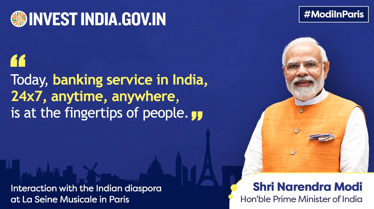 investindia's tweet image. Hon&apos;ble PM @narendramodi commended India on making giant strides in banking services and emphasised the indisputable role of Direct Benefit Transfer in fostering efficient governance.

Learn more about #IndiaFranceRelations, visit: bit.ly/II-France

#PMModiInParis
