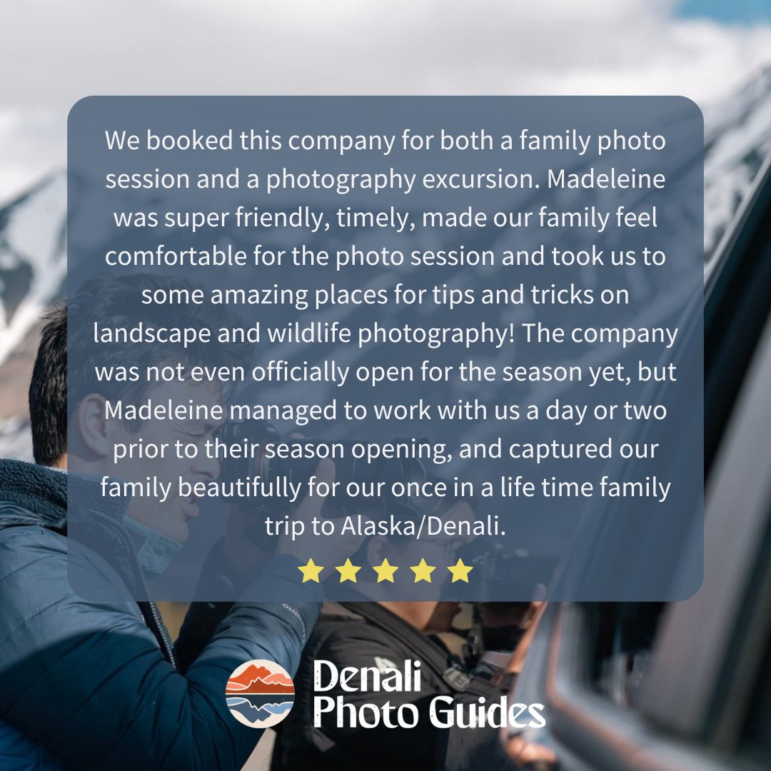 DenaliPhotoTour's tweet photo. ⭐ ⭐ ⭐ ⭐ ⭐ 

We are offering portrait sessions this year and our guests are loving it! Explore our portrait session options 👇🏻 👇🏻 . 

https://t.co/GISFZS8NBy https://t.co/O1pReLuyXv