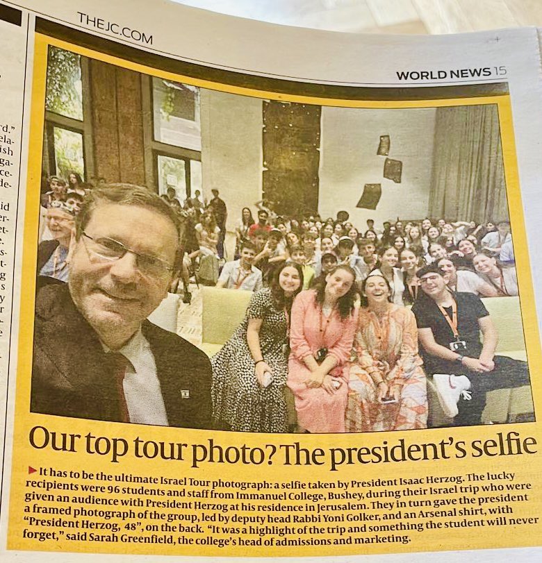 <a href="/JewishChron/">The Jewish Chronicle</a> called it our Top Tour pic and we agree - a selfie by President Herzog with our ICIT 2023 group who were invited to meet him at his residence. Truly a memorable highlight of our Israel Trip. Well done to our <a href="/YoniGolker/">Yoni Golker</a> for making this happen! <a href="/Isaac_Herzog/">יצחק הרצוג Isaac Herzog</a>