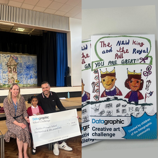 Datagraphic1's tweet photo. We visited Paddox Primary School to announce the £250 school donation winner and to congratulate Sreenidhi for an amazing entry into our creative art challenge. We were also excited to deliver the first copies of our souvenir printed books. #DGSustains #DGCommunity https://t.co/mtDzlfU6Wa