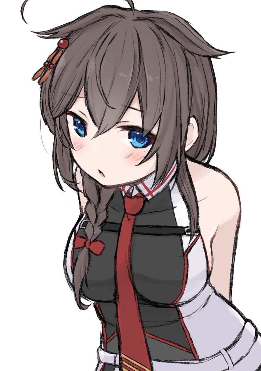 shigure (kancolle) ,shigure kai ni (kancolle) 1girl solo hair flaps blue eyes braid necktie ahoge  illustration images