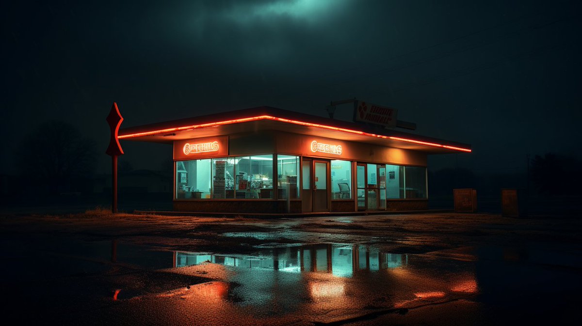 jamesyeung18's tweet photo. 🚨Prompt Alert🚨

This is a prompt I love very much. It is highly versatile - a lot of variables you can edit but still achieve similar vibe.

A [deli] in the middle of nowhere, an [red] neon [arrow] sign, ethereal portraiture, tonalist color scheme, pensive stillness, [dark aquamarine] and [cyan] --ar 16:9 --style raw