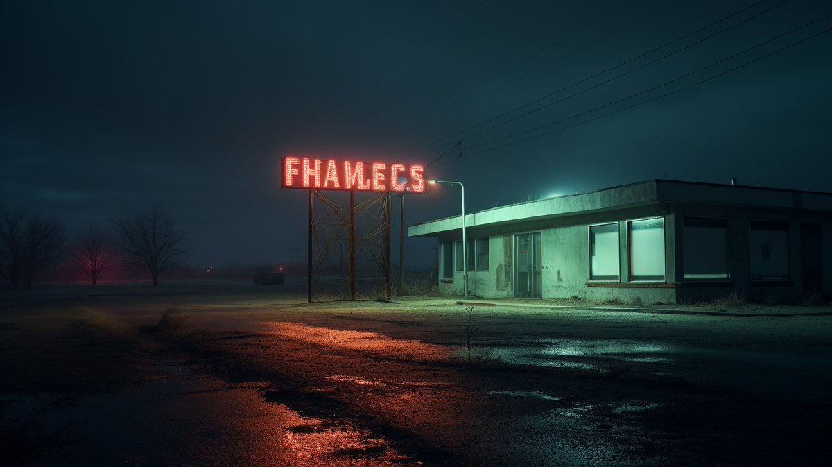 jamesyeung18's tweet photo. 🚨Prompt Alert🚨

This is a prompt I love very much. It is highly versatile - a lot of variables you can edit but still achieve similar vibe.

A [deli] in the middle of nowhere, an [red] neon [arrow] sign, ethereal portraiture, tonalist color scheme, pensive stillness, [dark aquamarine] and [cyan] --ar 16:9 --style raw