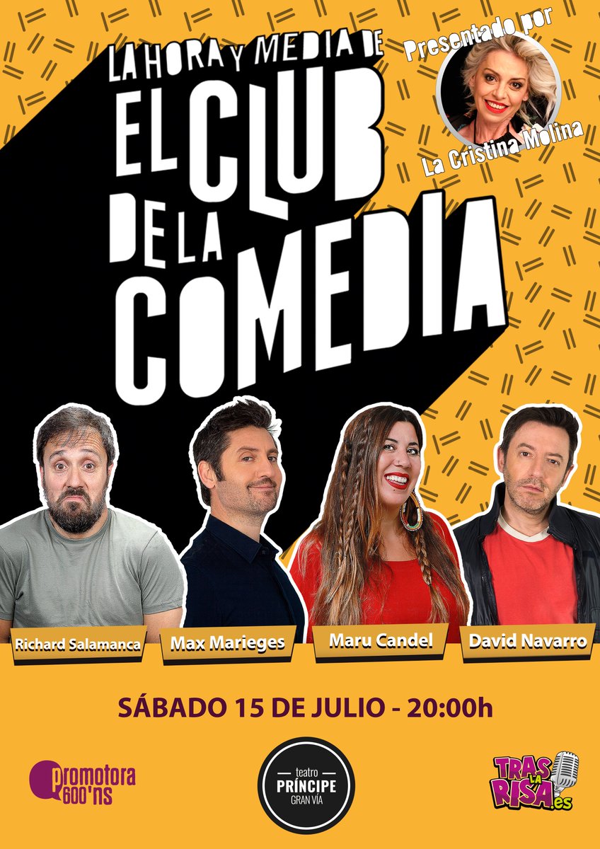 TrasLaRisa's tweet image. ¡Ven a reír este FINDE al Teatro Príncipe Gran Vía de #Madrid con #LaHoraYMediaDeElClubDeLaComedia! 🥳🥳

¡No te quedes sin tus entradas! 👉 bit.ly/Club-MAD

#MonólogosTrasLaRisa #teatro #humor #ocio #cómicos