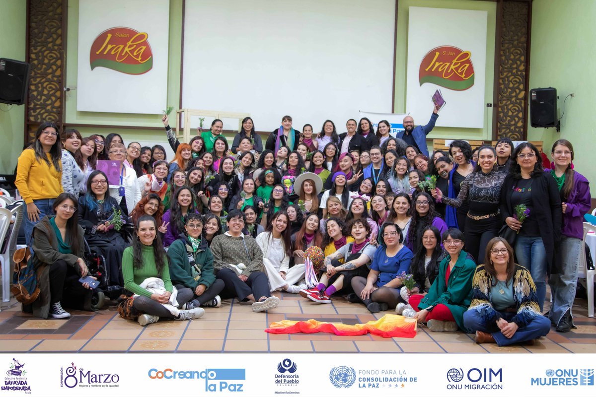 corpo8demarzo's tweet photo. En #Pasto realizamos el evento de cierre e incidencia de los procesos implementados en el marco de #CoCreandoLaPaz #Colombia, con más de 100 mujeres jóvenes artistas de la ciudad.  
@ONUMujeresCol @OIMColombia @DefensoriaCol @batucadaempoderada https://t.co/GoDKJIidqW