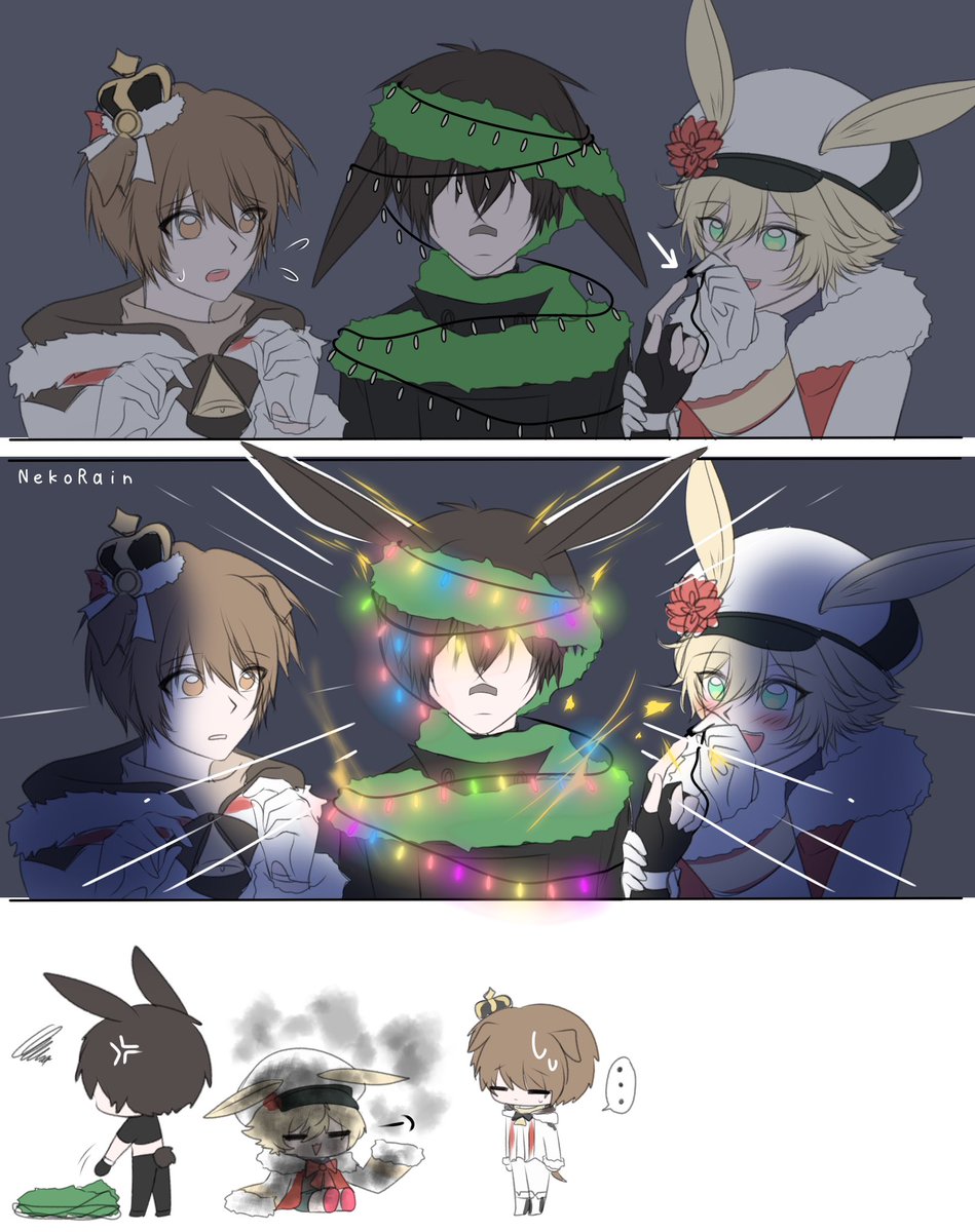 nekorain_paw's tweet photo. “Oh, you don’t get Christmas skin, Ayers? Say no more.”

#Arknights #アークナイツ 
#ayerscarpe #greyy #leonhardt https://t.co/9LhxaofALE