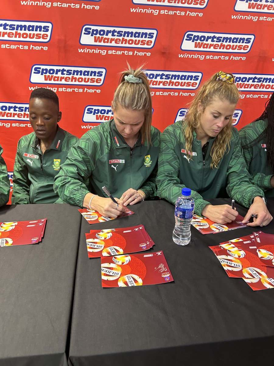 gsport4girls's tweet photo. The #SPARProteas team grace the crowd with their presence as the meet and greet takes place 🥳🤩 #NWC2023 #PutYourHandsUp #NetballFriday @TelkomZA @PUMASouthAfrica https://t.co/HhNG8Z74ir