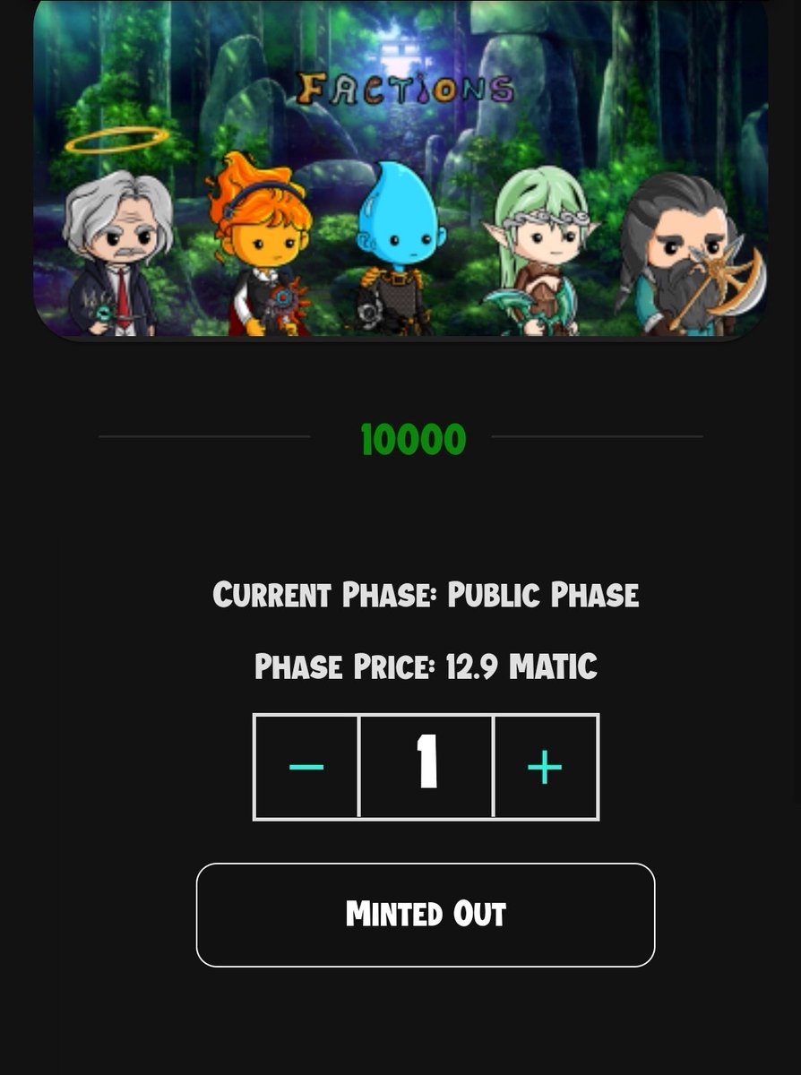 marZci0's tweet image. People  of web3.
Today, I present to you the full mint out @factions_nft  poly collection! 
Minted out in less than 24 hrs!  A 10k collection  gone! The journey hasn&apos;t even started  
Community ✔️ 
Great founder and developer ✔️ 
#nft
#crypto
@onPolygon_ 
#polyfaction
#polygon