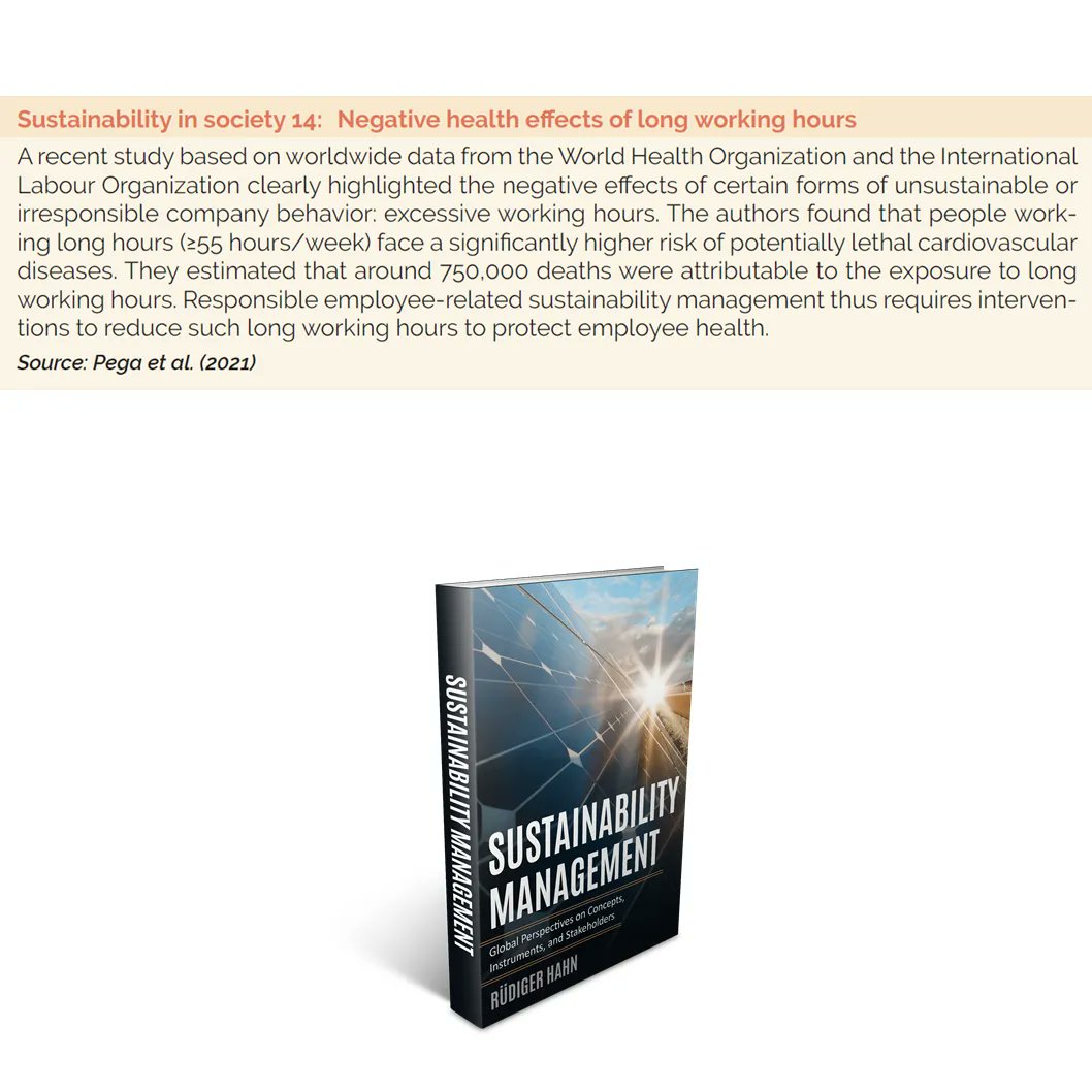 It's feature friday! Today: Negative health effects of long working hours. A *Sustainability in Society* feature from the #sustainabilitymanagement #textbook! More info: buff.ly/3H4XO2X