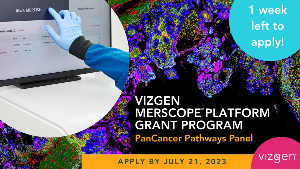 vizgen_inc's tweet image. 🚨Only 1 week left to apply for the #MERSCOPEgrant! 

US &amp;amp; EU researchers have until July 21st to apply for a chance to win a Vizgen #SpatialProfiling #LaboratoryServices Project using the #MERSCOPE PanCancer Pathways #PredesignedPanel.

Don't miss out 👉 hubs.ly/Q01XDbM40