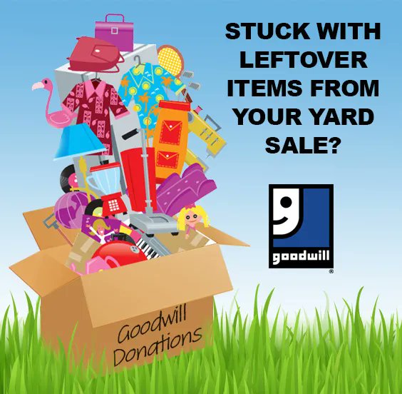 MarionGoodwill's tweet photo. It's yard sale season! Once you're done selling, make sure to drop the remaining items off at Goodwill. #donatestuffcreatejobs https://t.co/Mr8Lve3qD9