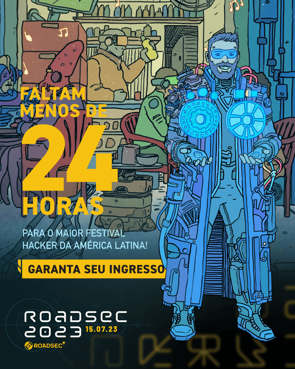 roadsec's tweet photo. Alô, moçada! Quem está de olho no relógio? 👀
Menos de 24h nos separam do maior festival hacker da América Latina! Ainda não garantiu seu ingresso? Não me fala uma coisa dessa! Acesse o link https://t.co/TDs4Edh30b e já garanta o seu ⭐
#dontstophacking https://t.co/XJhduKTS1N