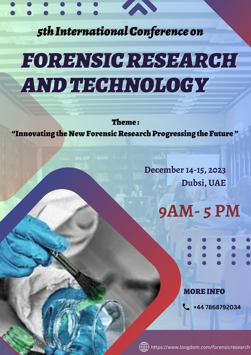 Join our event &amp; Meet our Experts at the 5nd International Conference on #Forensic Research and #Technology which is held on December 14-15, 2023 in Dubai, UAE.

Submit your proposals at: lnkd.in/eJPfmyR9

 What’s app: +44 1656 458 219