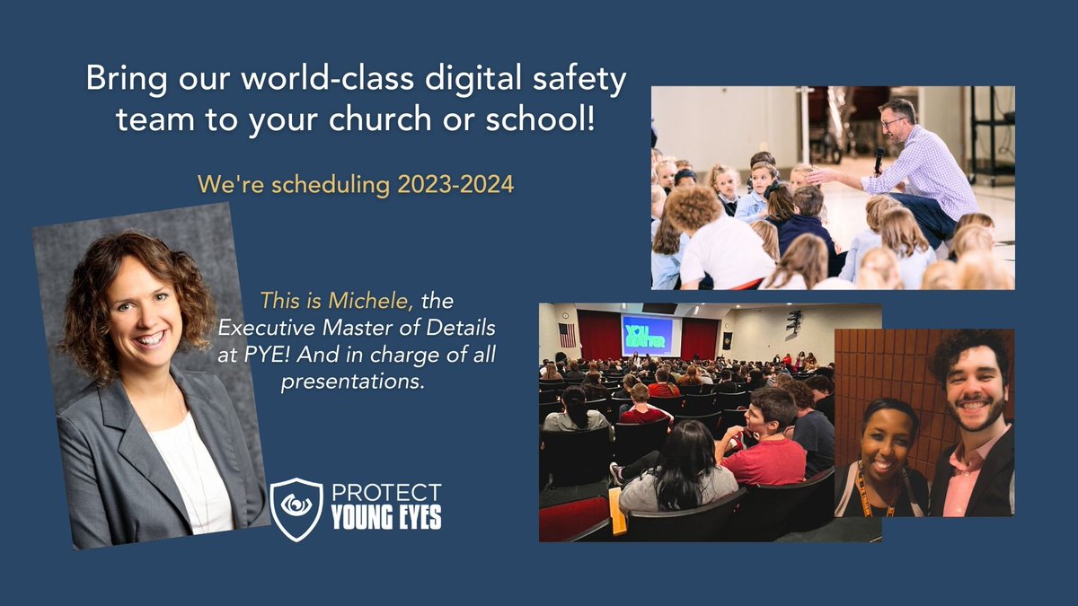 protecteyes's tweet image. Do you need help creating a safer digital space in your home, school, or church? PYE is actively scheduling '23-24, with &amp;gt;100 parent &amp;amp; student talks already booked. Our world-class team is ready to serve. Start here! loom.ly/tPKWfEY #digitalgoodness #delayistheway