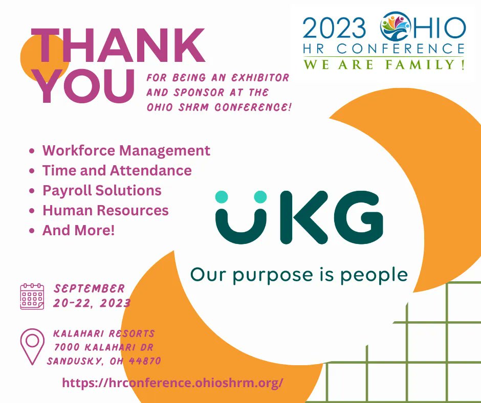 A BIG Thank You to UKG for being an Exhibitor, and Conference Bag Sponsor, for the Ohio SHRM Conference!!!! #shrmcp #shrmscp #ohshrm23 buff.ly/2FbcfVi