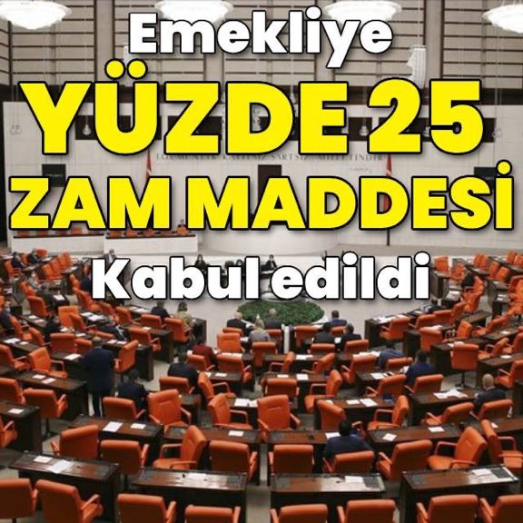Emekliye %25 zam fazla olmuş. 

Yarısını geri alıp milletvekili ve bakan maaşlarına eklesinler!

#EmeklininSabrıTaşıyor
<a href="/TBMMGenelKurulu/">TBMM Genel Kurulu</a> <a href="/Akparti/">AK Parti</a> <a href="/isikhanvedat/">Prof. Dr. Vedat Işıkhan</a>