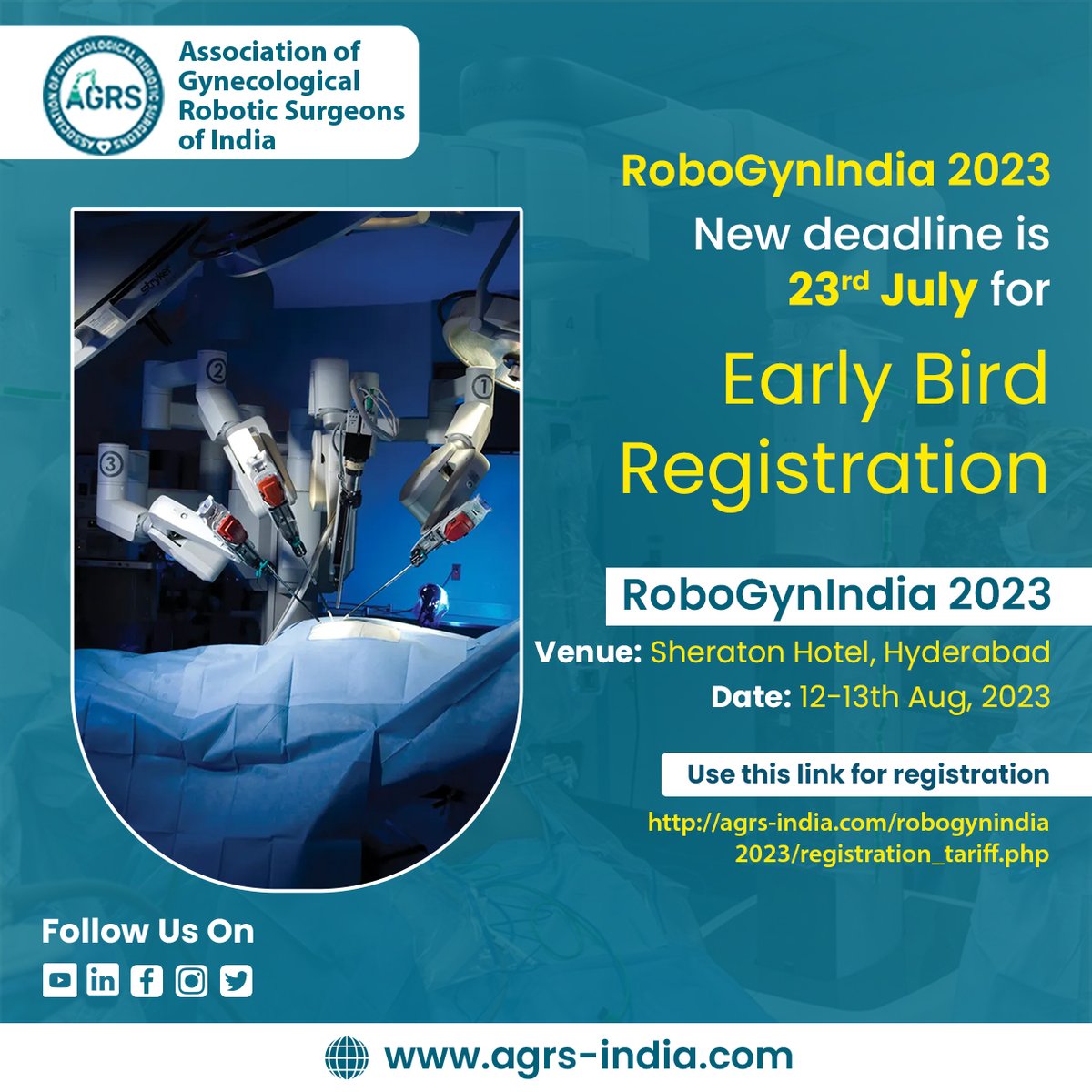 AGRS_INDIA's tweet photo. Don't miss out on this opportunity to secure your spot at #RoboGynIndia2023
To register and secure your spot, click the link in Bio
@drroomasinha
@rohitranade
#GynecologicalSurgery #RoboticSurgeons #RoboticGynecology #GynecologicalRoboticSurgery #SurgicalInnovation https://t.co/z6cqujnAWU