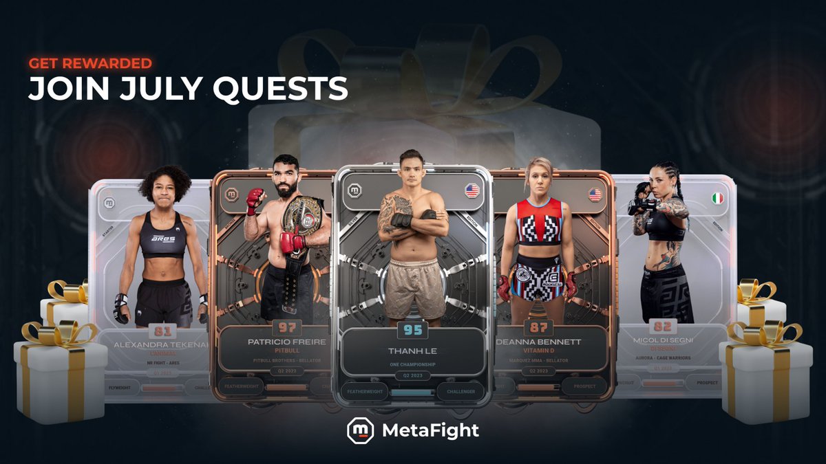 MetaFightOff's tweet photo. 🥊 It’s time to support or discover MetaFight

🎁 Available all July, just do Quests and earn Rewards

🪂 Fighter Cards and Starter Packs to be won

🔗 https://t.co/F4ZdnrCKCj https://t.co/ZC2GNJanaS