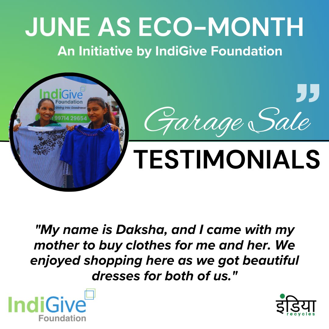 IndiGive Foundation was overwhelmed to see the immense support and encouragement received at the Garage Sale from the people, where we gave away 293 kgs of donated pre-loved items at nominal cost.