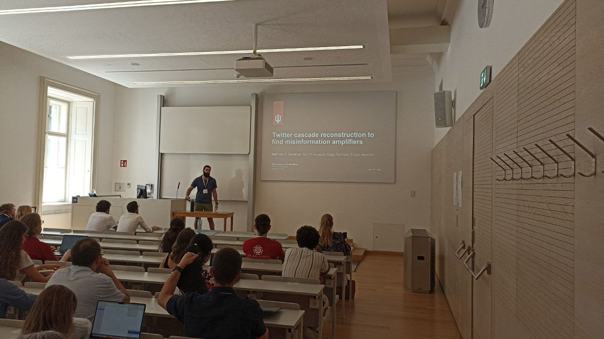 frapi9's tweet photo. @mdeverna2 telling us more about @OSoMe_IU research about misinformation amplifiers in the Misinformation & Influence session #netsci2023 #netsci23 @netsci2023 https://t.co/QVznEsly34