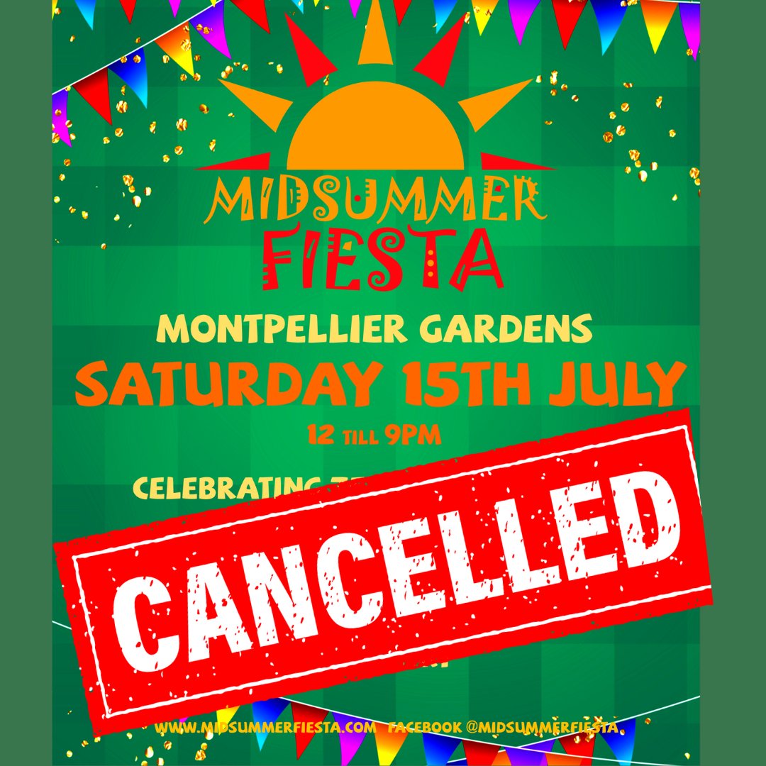 MidsummerFiesta's tweet image. Midsummer Fiesta 2023 is cancelled, due to the weather forecast, with a risk of strong gusts of wind of over 40mph.  The risk to people’s safety is too great.  We would like to thank everyone for their support and understanding.