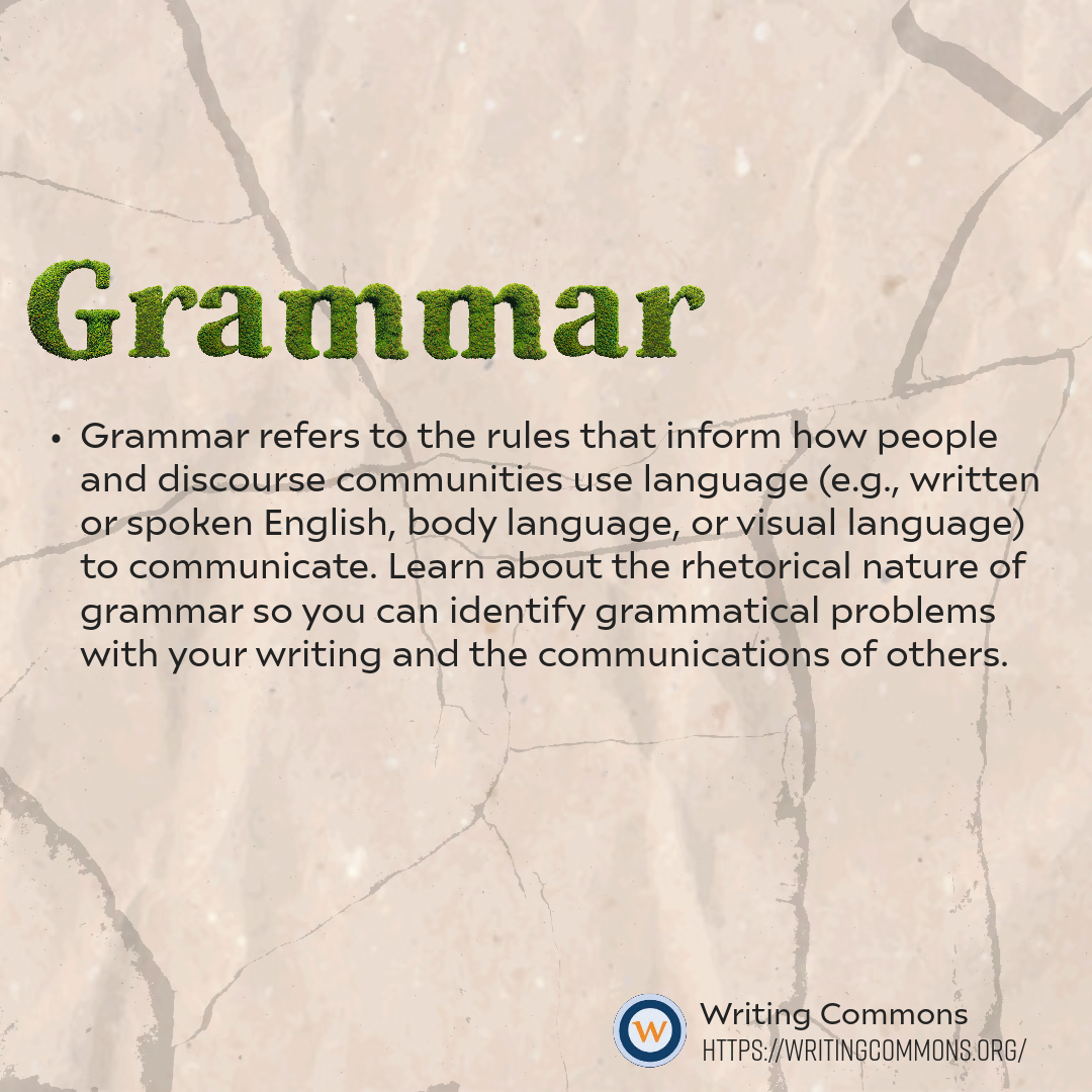 WritingCommons's tweet image. Grammar is an important element of your writing. Would you like to learn more? Let's see our Writing Commons webpage! 

writingcommons.org/section/gramma…