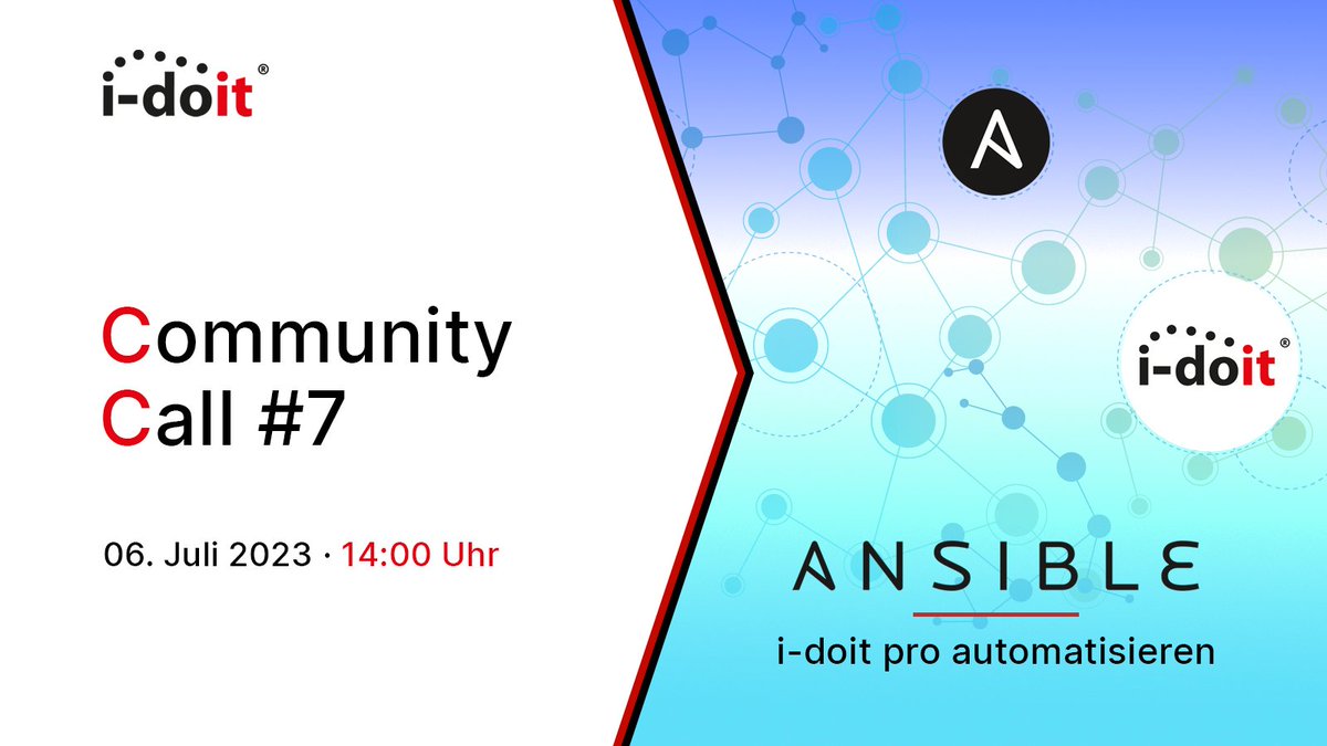 Du hast den Community Call #7 zum Thema "Ansible &amp; i-doit pro" verpasst? 😱
Kein Problem. Hier geht's zur Aufzeichnung. 🎥
bit.ly/46EWu4w

#ansible #assetmanagement #it #cmdb #inventarisierung