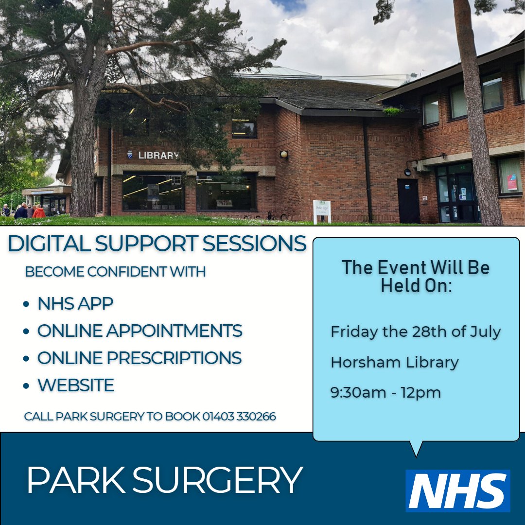 Digital Support Sessions 

This session is offered to patients registered with Park Surgery. Please book your space by calling the surgery.