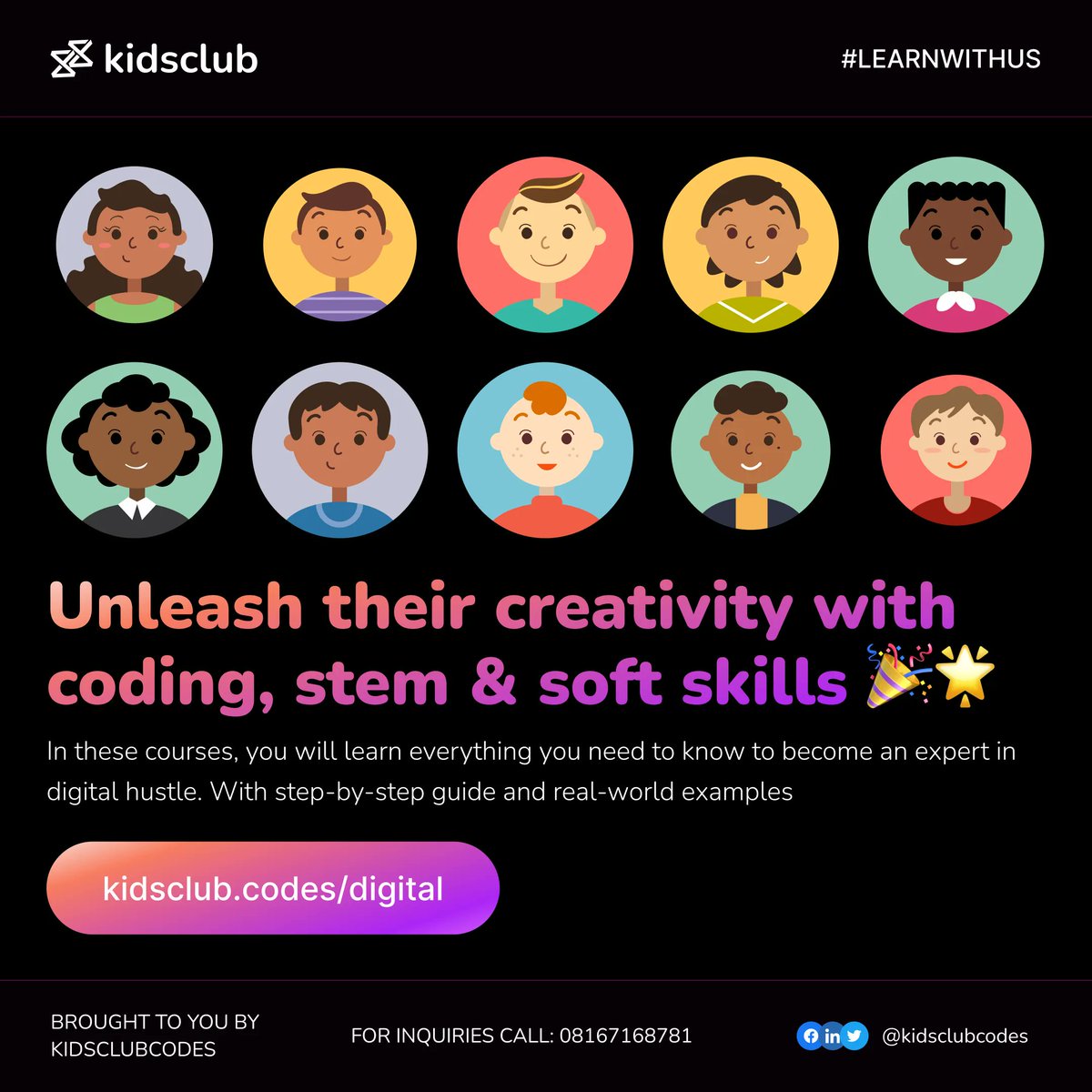 KidsClubZones's tweet image. It's a bright morning, let’s help you express your kids' creativity by enrolling them in one of our courses today.
Register your kids using the link on our bio. Don't hesitate. 😊
#learncoding #stemprograms #stem