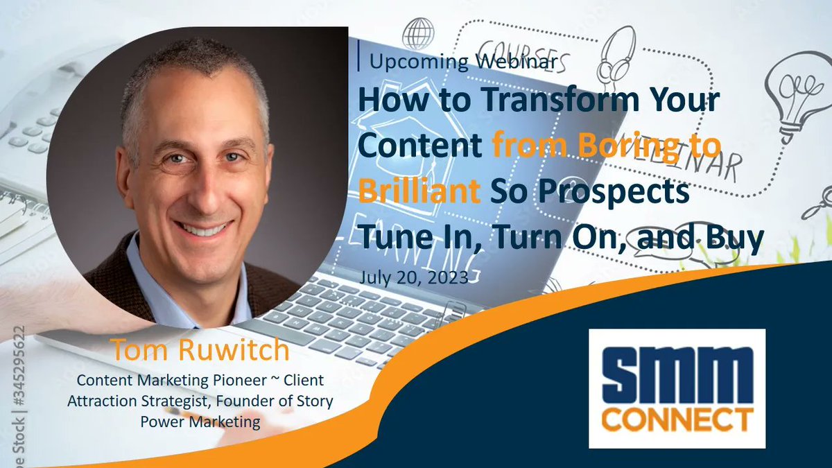 SMMConnectus's tweet photo. FREE WEBINAR: How to Transform Your #Content from Boring to Brilliant So Prospects Tune In, Turn On, and Buy  REGISTRATION LINK: https://t.co/KLXAxLfz5b @tomruwitch @SMMConnectus #Sales #Marketing #salesandmarketing #salescontent #salestraining https://t.co/NzBzoy2xIz