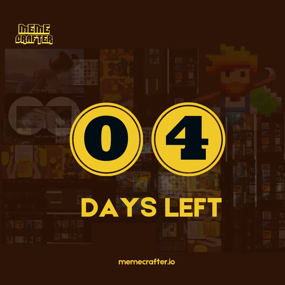 memecrafter_x's tweet photo. TGIF!

 The countdown draws us closer to the Memecrafter DApp launch, now just 4 DAYS away!  

Together, we'll redefine the cosmos of humor and forge everlasting bonds.⏰

 Get ready for liftoff! 🚀🎉🌟 

#MemecrafterLaunch 
#4DaysToGo 
#TGIF https://t.co/XJ8gy5PTdp