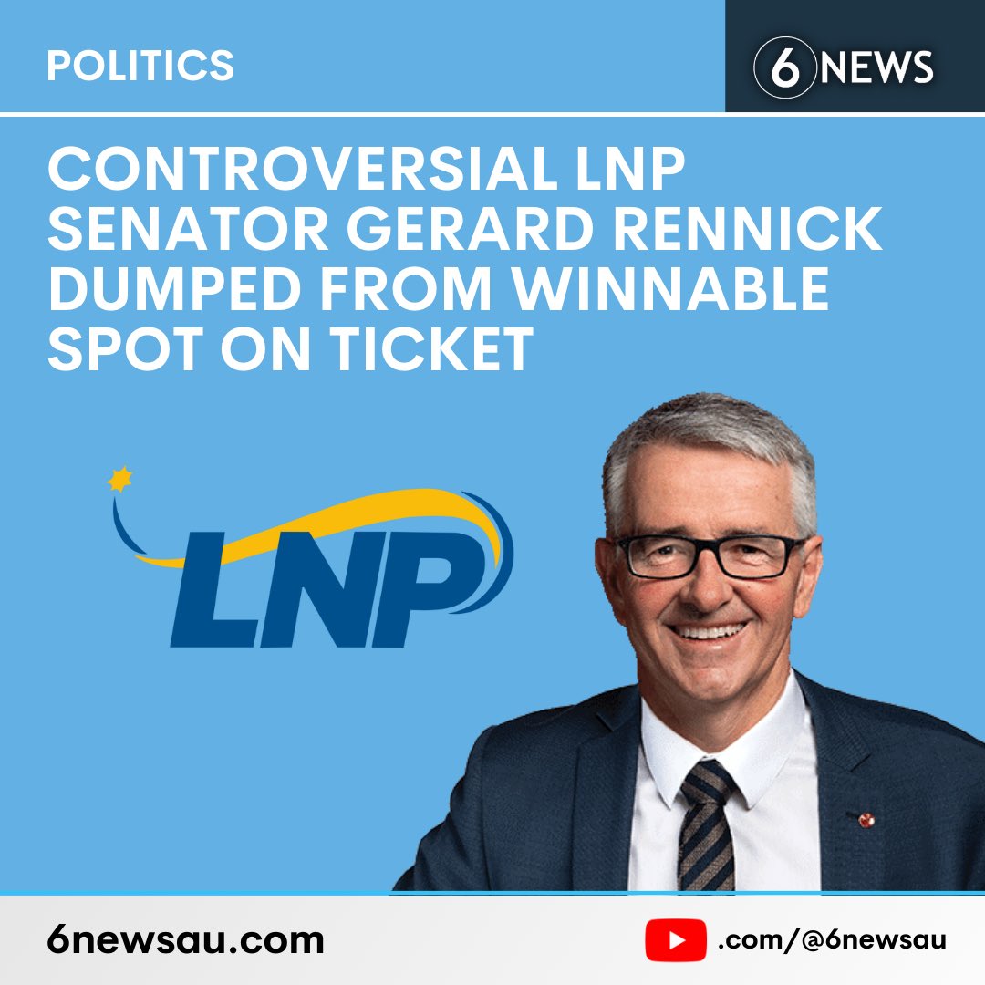 LNP senator Gerard Rennick, who’s faced controversy over his views on COVID-19 vaccines, has been dumped from a winnable spot on the party’s Queensland senate ticket for the next election

It’s now speculated he may quit the party

#6NewsAU | 6newsau.com