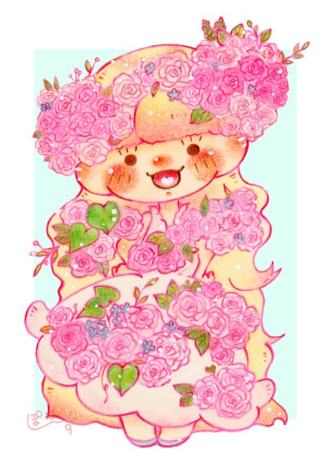 「 たくさんの祝福を 」2023年7月制作この子は花束がモチーフのお花の妖精さんです*8月4日〜ギャラリーIYNさんで行われる「花飾り展2023」で展示させていただきます!※原画は2枚目の白背景です#IYN #ギャラリーIYN#水彩 #水彩イラスト #illustration #イラスト 
