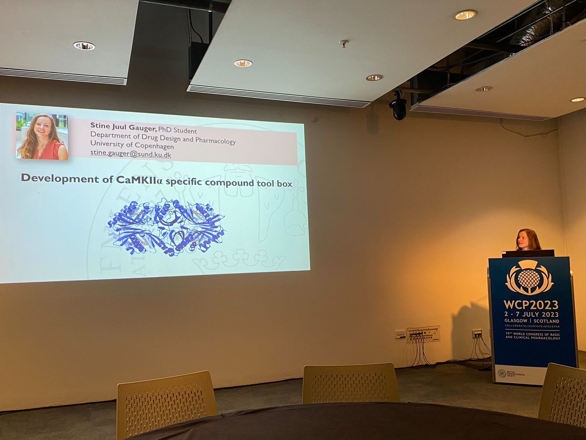 Highly qualified and exciting presentation on #bitopic #CaMKIIa modulators by PhD student Stine Juul Gauger @UCPH_health at the @WCP2023 conference in Glasgow, Scotland. Thanks to @lundbeckfonden for the continued support and main collaborator @Froelund_lab for ligand design! https://t.co/ShaHCqqhCx