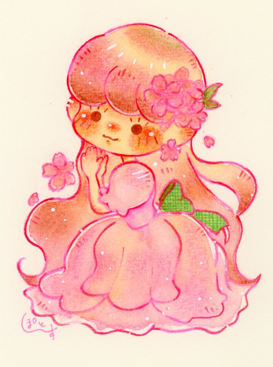 「「 純潔なももいろドレス 」2023年7月制作桜モチーフのお花の妖精さんです*8」|ぽとす@低浮上のイラスト