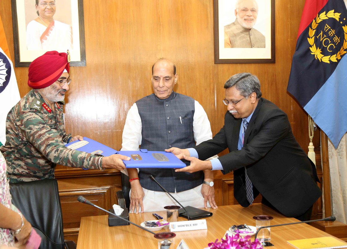 HQ_DG_NCC's tweet photo. Hon'ble RM, Shri Rajnath Singh launched NIS (NCC integrated software) today, which brings everything from the entry to the exit of a cadet onto a single platform. This was followed by signing of MoU with SBI, to enable allowance of a cadet to be directly remitted to their account https://t.co/EuNzlJpKLf
