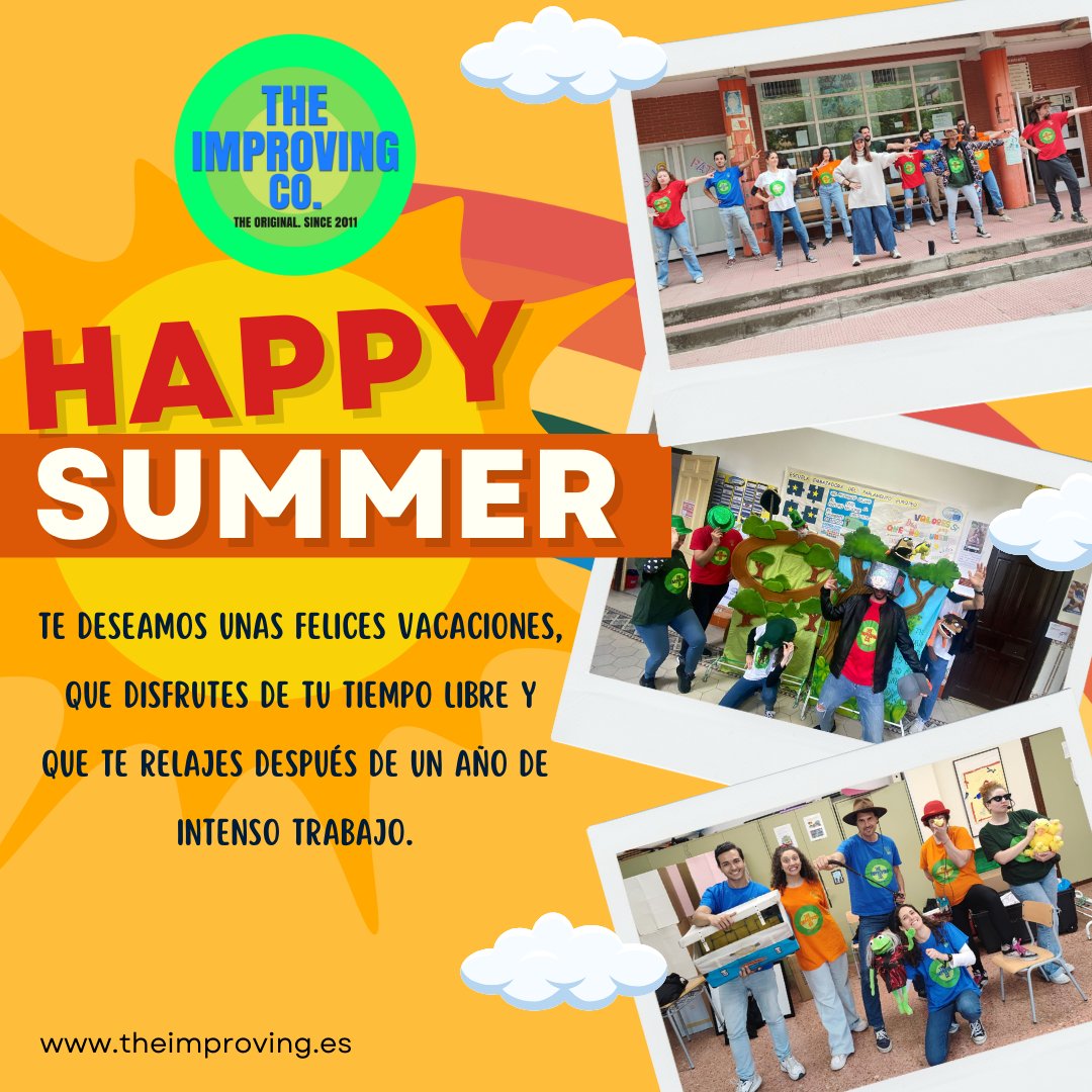 Te deseamos un feliz verano! Estamos deseando verte de nuevo! Tenemos muchas sorpresas preparadas para el próximo curso curso y queremos compartirlas contigo. 🎬🎭🎶🎊

#theimprovingco #showtime #teatro #madrid #lúdico #educativo #theimproving