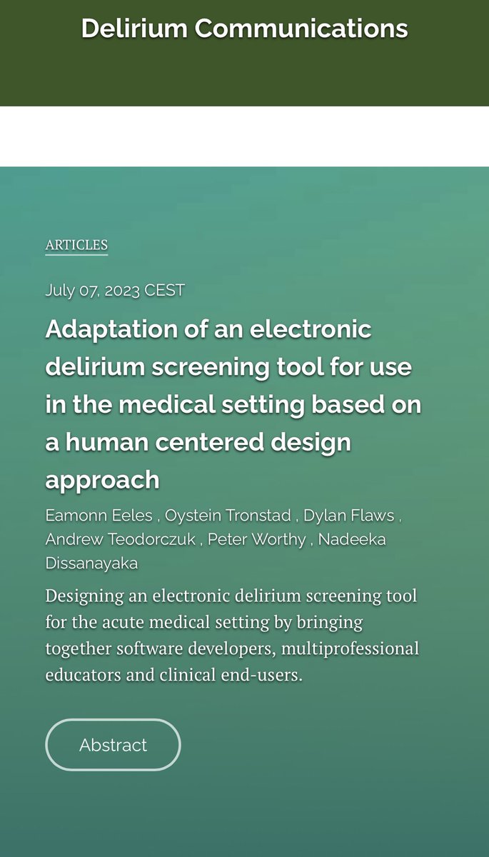 Eamonn Eeles (@eeleseamonn) on Twitter photo Excited to have electronic delirium screening tool adapted for the medical setting <a href="/CCRG_Research/">Critical Care Research Group</a> <a href="/DeliriumCommsJ/">Delirium Communications Journal</a> <a href="/UQMedicine/">UQ Medicine</a> <a href="/petewnr/">Peter Worthy</a> <a href="/andyteodorczuk/">Andy Teodorczuk</a> <a href="/NadeekaDissa/">Prof Nadeeka Dissanayaka</a> Excited to have electronic delirium screening tool adapted for the medical setting <a href="/CCRG_Research/">Critical Care Research Group</a> <a href="/DeliriumCommsJ/">Delirium Communications Journal</a> <a href="/UQMedicine/">UQ Medicine</a> <a href="/petewnr/">Peter Worthy</a> <a href="/andyteodorczuk/">Andy Teodorczuk</a> <a href="/NadeekaDissa/">Prof Nadeeka Dissanayaka</a>