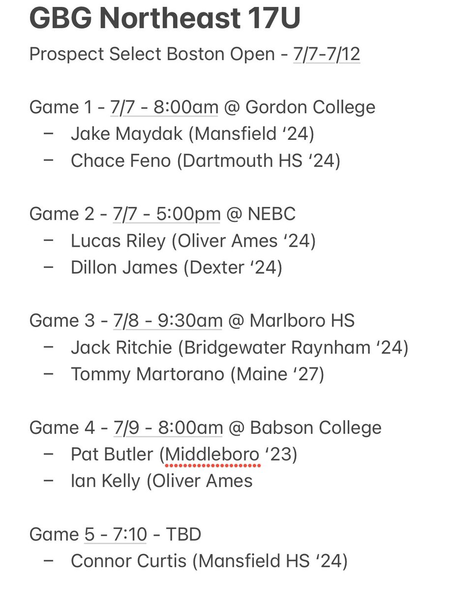 GBG_Hawks's tweet photo. Projected Pitching Rotations for the @PSBaseballinc Boston Open for:
⚾️GBG Northeast 17U 
⚾️GBG Northeast 17U Black 

@CoachWelchRBI #gbg #GBGNortheast https://t.co/D8GREY57sd