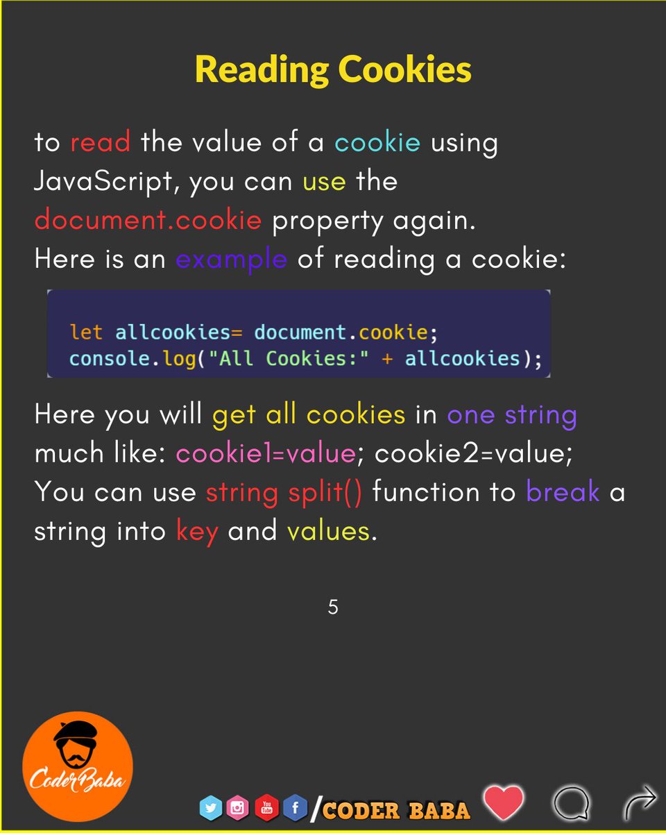 thecoderbaba's tweet image. Cookies in JavaScript Part 2
#coderbaba