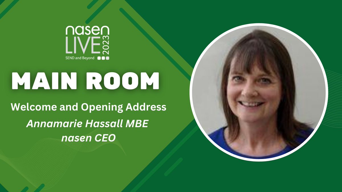 nasen LIVE 2023 has begun! <a href="/CEOnasen/">Annamarie Hassall @AnnamarieHassall</a> is ready to kick off today's amazing event. Share your thoughts and experiences with us via our hashtag #nasenLIVE2023 –– we can't wait to hear them!

#Education #Events #SEND #CPD #Training #SENCO #Welcome #networking