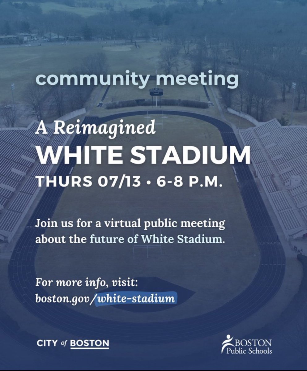 Please join us in our community meeting regarding a reimagined White Stadium. 🏟️

See the link below to find out more information like the status of the project, partnerships, updates, and more!

boston.gov/white-stadium