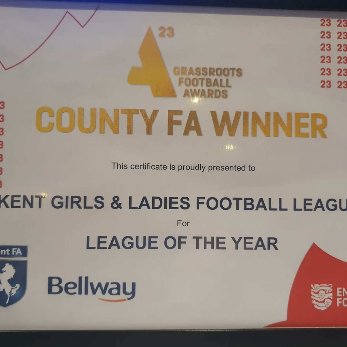 We were pleased to join all the amazing volunteers and staff at the Kent FA Grassroots Awards last night &amp; proud to pick up the League of the Year award !

Thanks to all our brilliant league volunteers and member clubs who do so much to promote girls football in Kent ⚽️💪