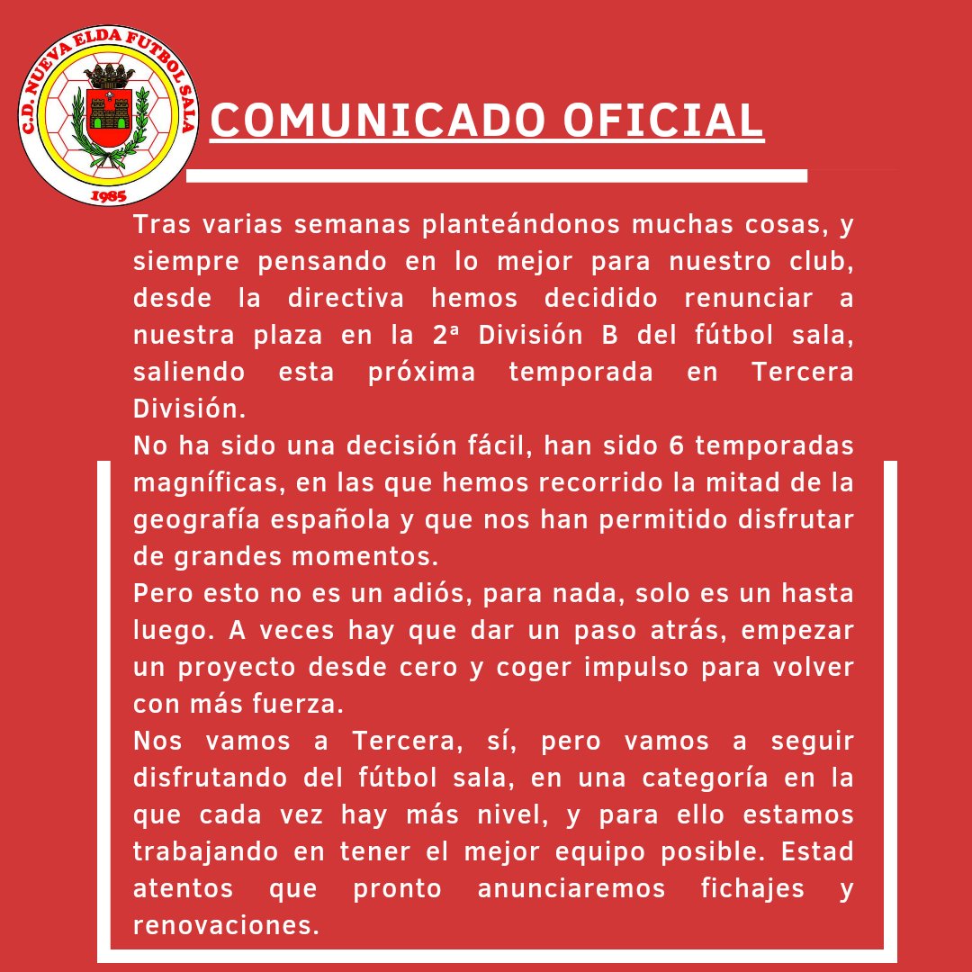 🔴COMUNICADO OFICIAL

Tras varias semanas pensando solo en lo mejor para nuestro club, hemos tomado una decisión: