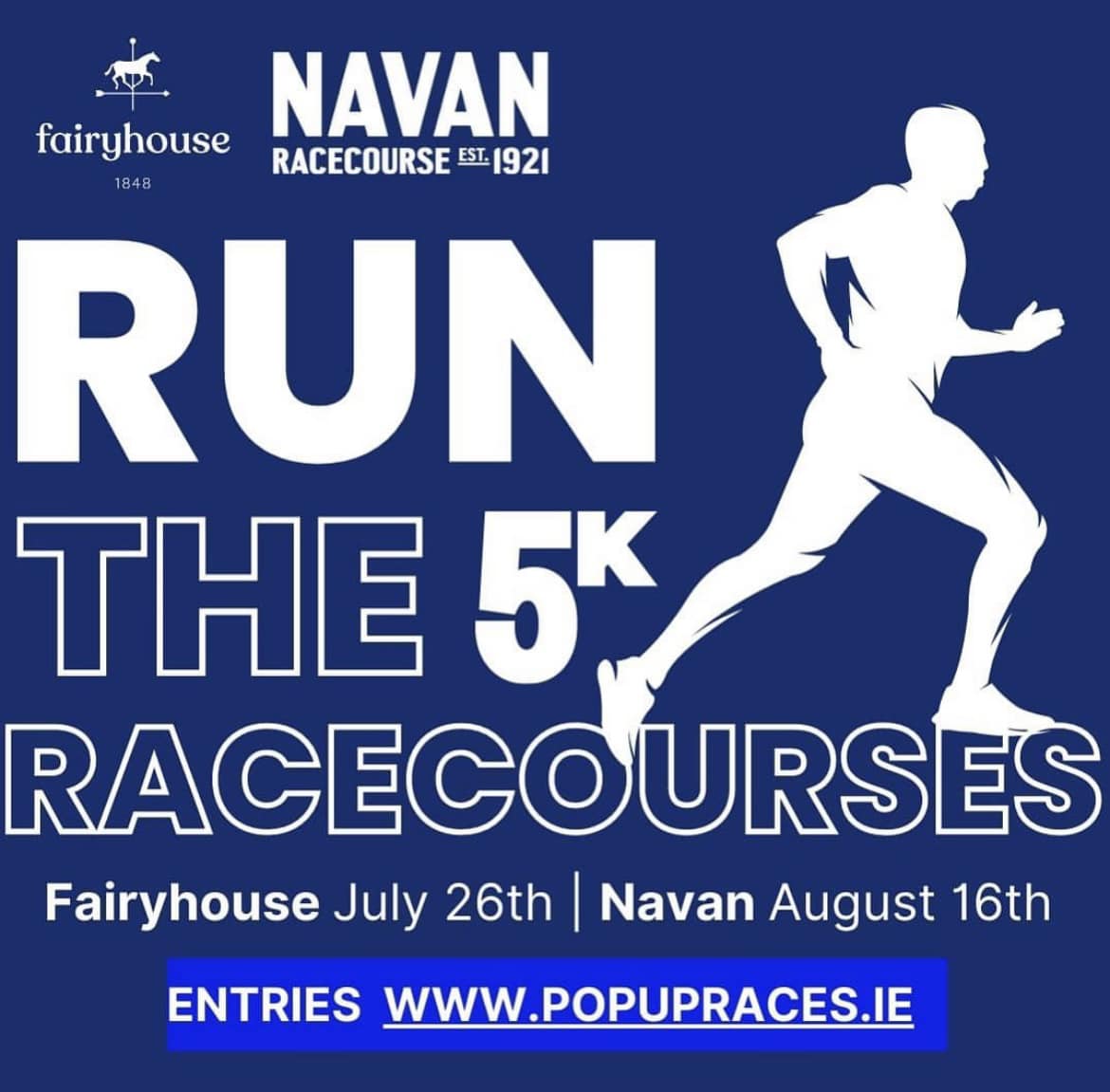 🏇🏃‍♂️Get your running shoes on and follow in the hoofprints of equine legends this summer, with 5K races @Fairyhouse Racecourse & @NavanRacecourse 🎫For entries visit 👉🏼 popupraces.ie/.../run-the-ra…... 💰A contribution from proceeds will be donated to us at Irish Injured Jockeys