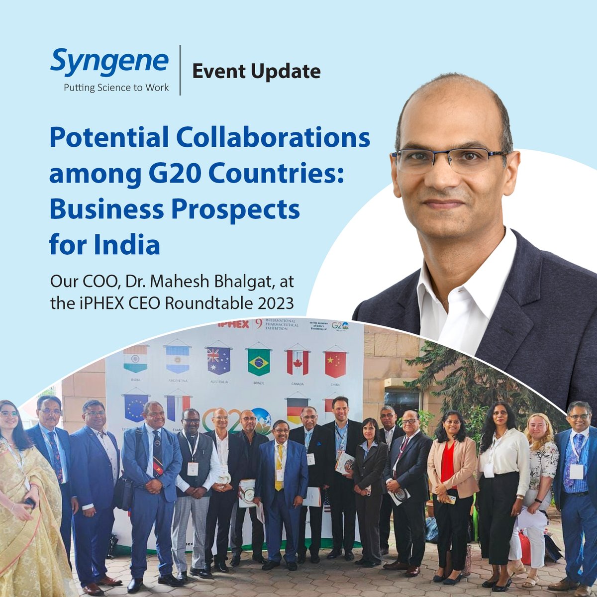 SyngeneIntl's tweet photo. In Dec 2022, India became the #G20 President. It hosted 1st ever G20 Leaders' Summit in the country in 2023. With India being host country for multiple G20 meetings & pharma being a critical industry, #PHARMEXCIL hosted a CEO roundtable at #iPHEX 2023
@DrMaheshBhalgat
1/6 https://t.co/FfsKyR9Ne3